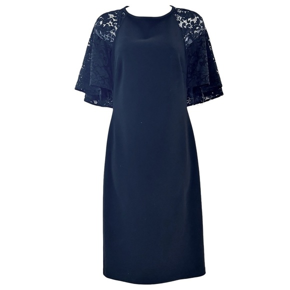 LAUREN RALPH LAUREN Black Lace Flutter Sleeve Whimsigoth Sheath Midi Dress Sz 2 - Picture 1 of 13